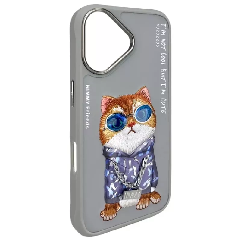 Nimmy Cover per iPhone 16 6,1 inch grigio Glasses Cool Cat
