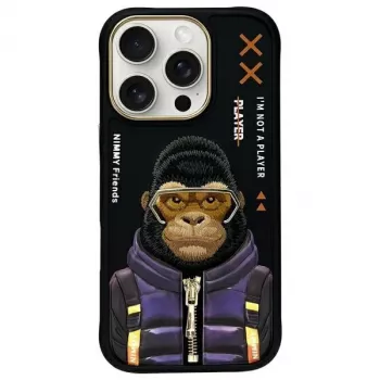 Nimmy Cool&Cute 2.0 Monkey Cover posteriore per Apple iPhone 16 Pro, nero, TPU