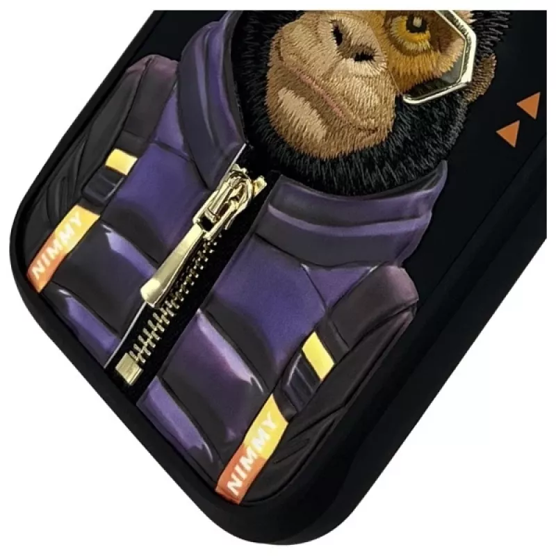 Nimmy Cool&Cute 2.0 Monkey Cover posteriore per Apple iPhone 16 Pro, nero, TPU