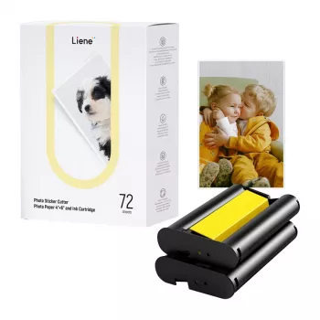 Liene PixCut set carta fotografica e cartucce d'inchiostro 4x6, 72 fogli, lucida, sublimazione termica