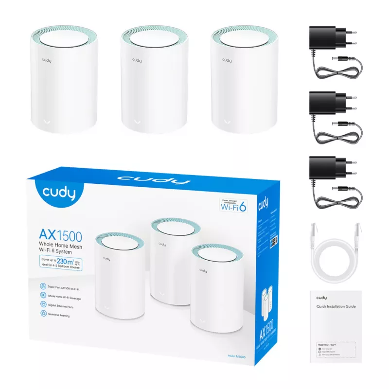 Cudy AX1500 soluzione mesh Wi-Fi 6 Gigabit confezione da 3 (M1500(3-Pack))