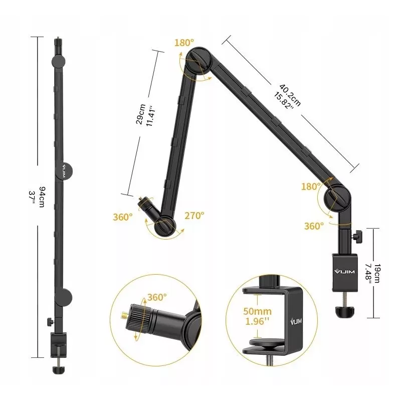 Ulanzi LS25 morsetto a C da tavolo supporto studio per fotocamera, microfono, luce LED, nero