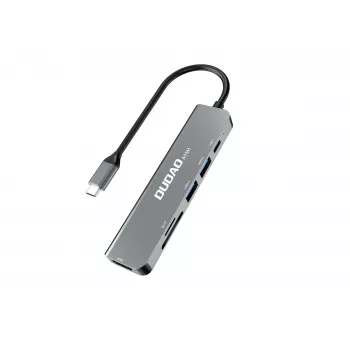 DUDAO A15H docking station hub USB-C 6 in 1 con HDMI, USB 3.0, USB 2.0, lettore schede SD/TF, PD 100W - Space Gray