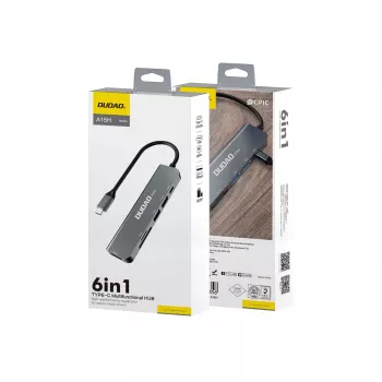 DUDAO A15H docking station hub USB-C 6 in 1 con HDMI, USB 3.0, USB 2.0, lettore schede SD/TF, PD 100W - Space Gray