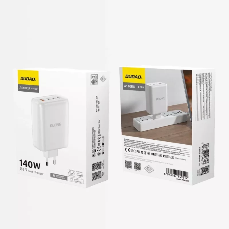 Dudao A140 caricabatterie GaN USB-C 140W 3xUSB-C 1xUSB-A nero