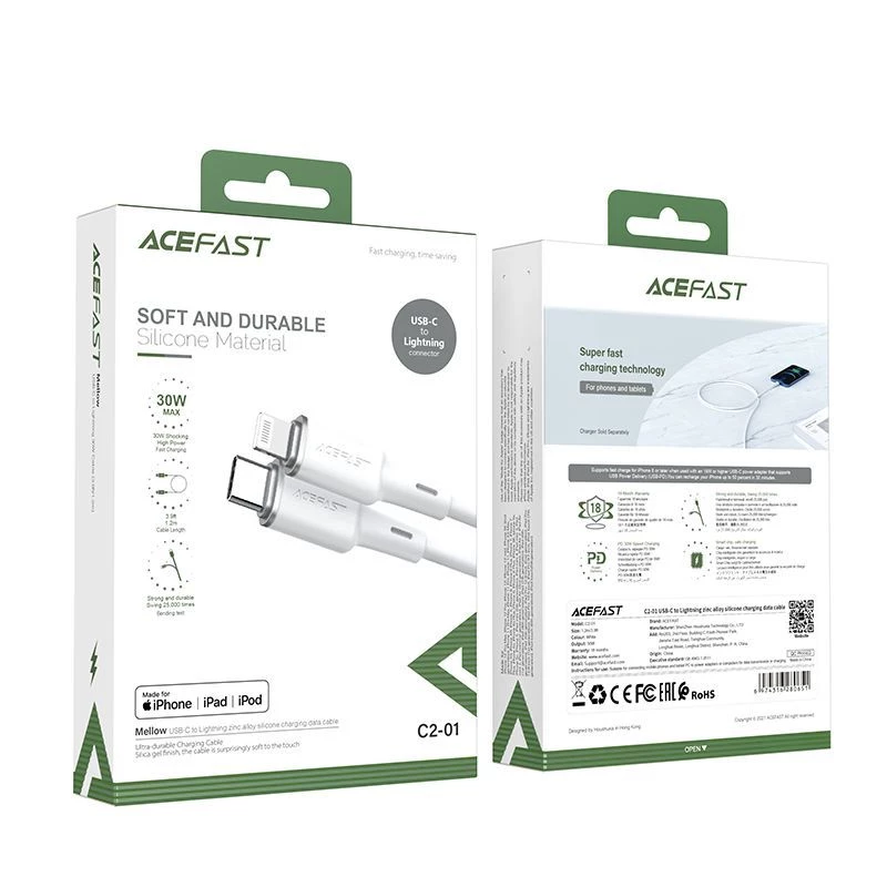 ACEFAST MFI cavo USB-C a Lightning 1,2m, 30W, 3A, nero (C2-01)