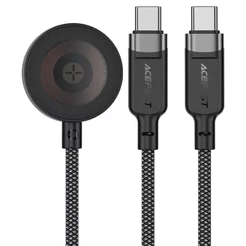ACEFAST C6-11 Cavo di ricarica 3-in-1 USB-C a 2x USB-C e wireless Qi, 100W, 1,2m, Nero