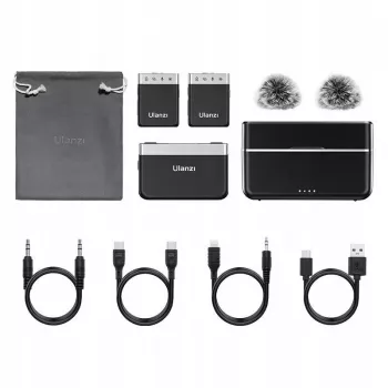 Ulanzi AM-18 sistema microfonico lavalier wireless (2 trasmettitori, 1 ricevitore) con memoria 8GB, portata 100m, 2.4GHz