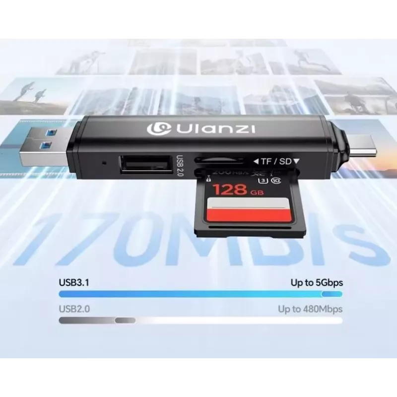 Ulanzi CR1 lettore di schede SD TF MicroSD USB 3.0 / USB-C 3-in-1 150-200 MB/s