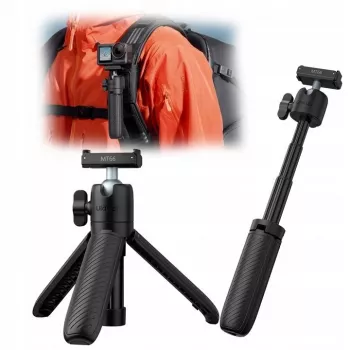 ULANZI MT66 mini treppiede selfie stick 3-in-1 clip per zaino per DJI Osmo Action 5 Pro 4 3, GoPro, Insta360 - nero