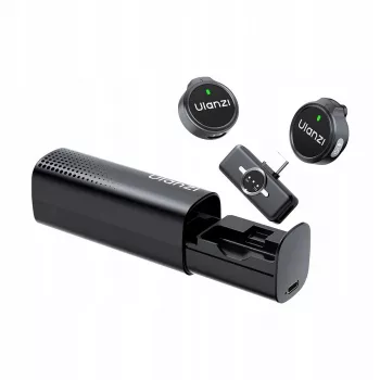 ULANZI A21 set microfono lavalier wireless con custodia di ricarica, 2 trasmettitori, ricevitore USB-C, portata 100 m, nero
