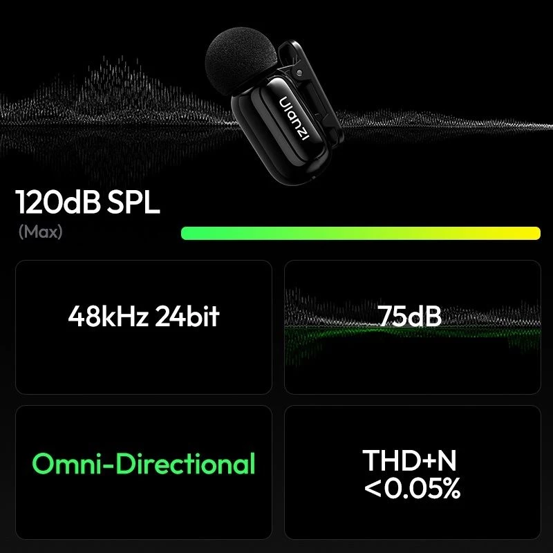 ULANZI A200 mini mic set microfono lavalier wireless - 2 trasmettitori, USB-C, portata 100 m, nero