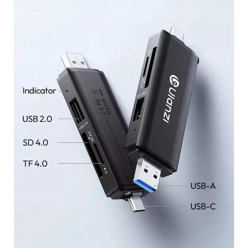 ULANZI CR3 lettore di schede SD/MicroSD/USB 3-in-1 con connettori USB-C e USB-A