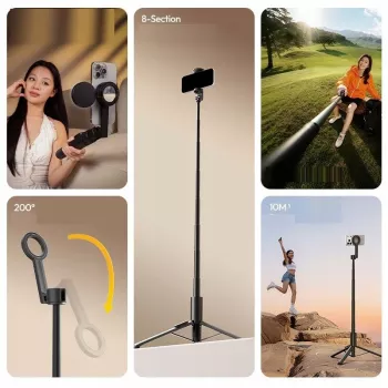 ULANZI SK27 Selfie Stick Treppiede 2-in-1 con supporto magnetico MagSafe, estensione 165 cm, telecomando Bluetooth, nero