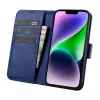 iCarer Wallet Case 2in1 per iPhone 14 Plus - flip case in vera pelle con blocco RFID, portacarte, kickstand - blu