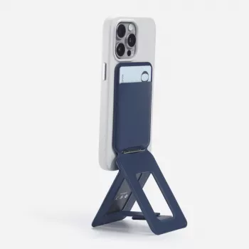 Portafoglio e supporto per telefono magnetico Moft Movas Snap Tripod MagSafe - blu navy