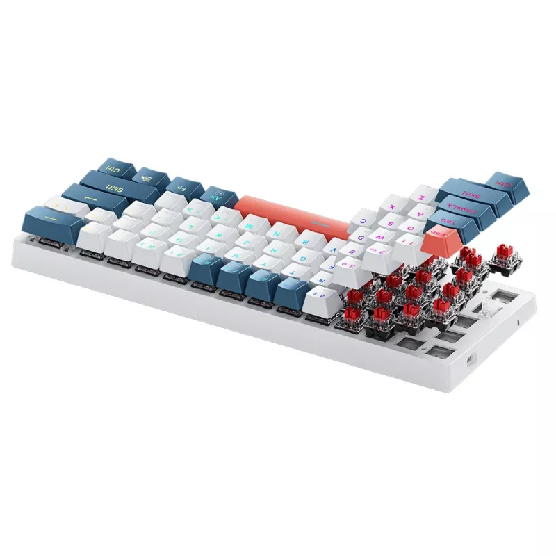 Tastiera da gaming meccanica con filo Machenike K500-B61, 61 tasti, Red Switch, bianco-blu