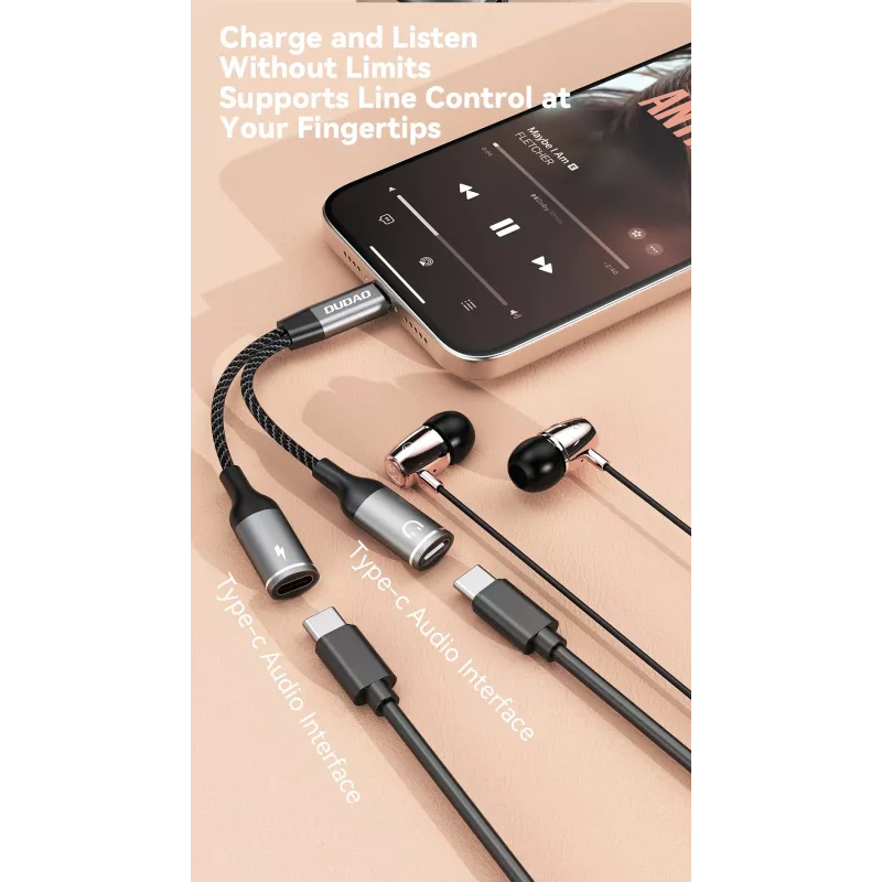 Dudao L13C+ adattatore 2-in-1 USB-C a USB-C con audio e ricarica