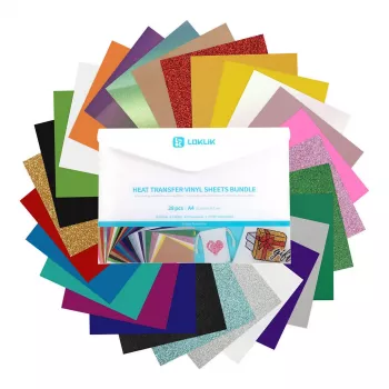 LOKLIK Bundle Materiale Pellicole da Plotter (A4), vinile termotrasferibile, 28 fogli, multicolore