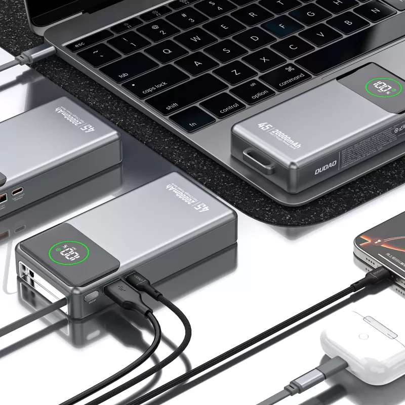 Powerbank Dudao K31 Pro 45W 20000mAh con cavo USB-C estraibile integrato - grigio