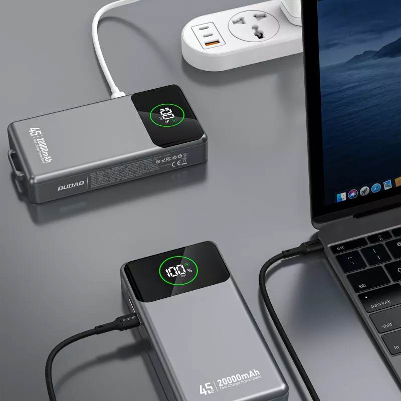 Powerbank Dudao K31 Pro 45W 20000mAh con cavo USB-C estraibile integrato - grigio