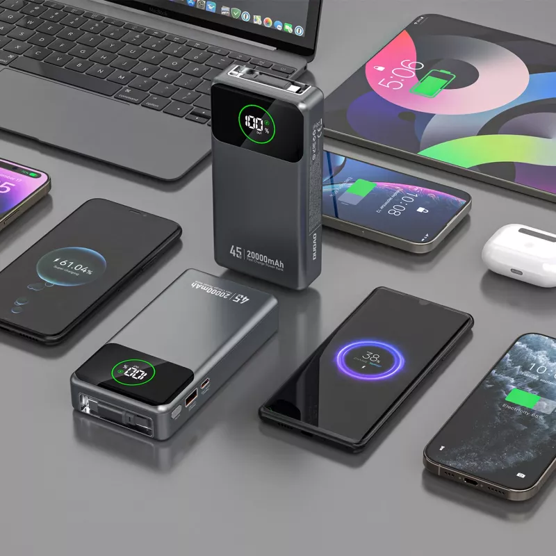 Powerbank Dudao K31 Pro 45W 20000mAh con cavo USB-C estraibile integrato - grigio