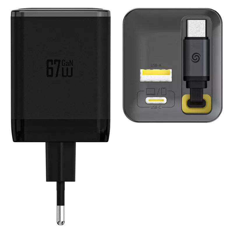 Caricabatterie Dudao A67EU GaN 67W con cavo USB-C estraibile integrato, Power Delivery Quick Charge - nero