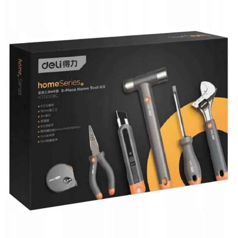 Deli D895485 Set di utensili per la casa, 8 pezzi, grigio