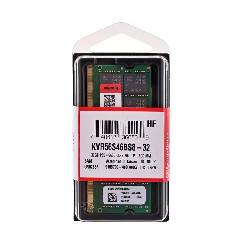 Kingston Technology KVR56S46BS8-32 32 GB DDR5 5600 MT/s SO-DIMM modulo di memoria RAM