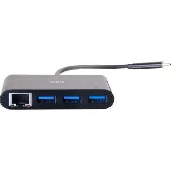 C2G hub USB-C con Ethernet - hub USB a 3 porte - 3 x SuperSpeed USB 3.0 + 1 x USB-C + 1 x Gigabit Ethernet - desktop - nero