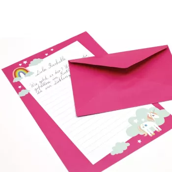 Artoz Papier 334001-03 Carta da lettere con buste, Unicorn rosa (ca. DIN A5), 80 g/m², 1 confezione