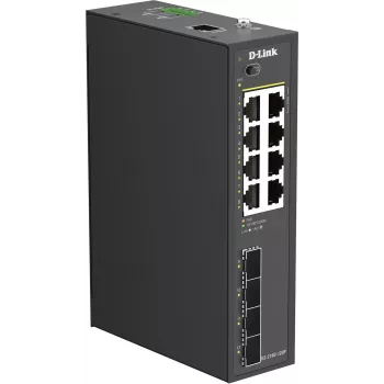 D-Link DIS-210G-12UP switch industriale smart managed, 12 porte Gigabit, 8 PoE+, 240W, guida DIN/a parete