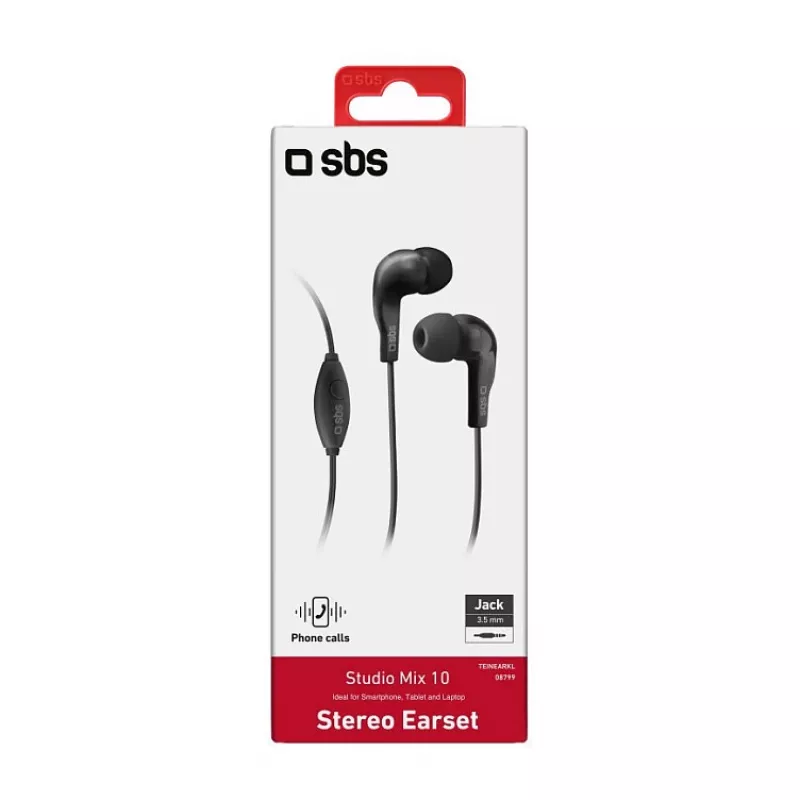 SBS TEINEARKL Auricolare in-ear con microfono - Nero - Con filo - Cavo 1,2 m - Jack 3,5 mm - Telefonate e musica