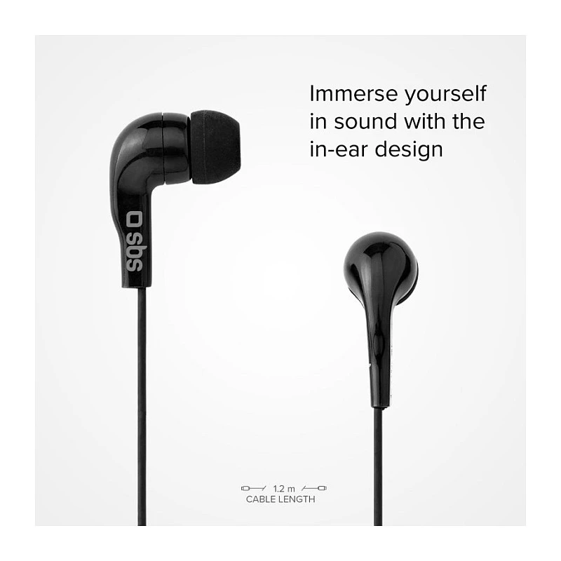 SBS TEINEARKL Auricolare in-ear con microfono - Nero - Con filo - Cavo 1,2 m - Jack 3,5 mm - Telefonate e musica