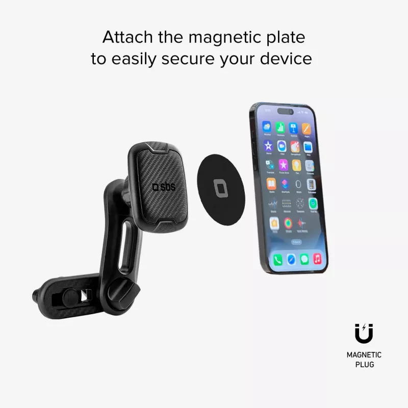 SBS supporto auto magnetico doppia clip per smartphone - supporto universale con forti magneti al neodimio, rotazione 360°, nero