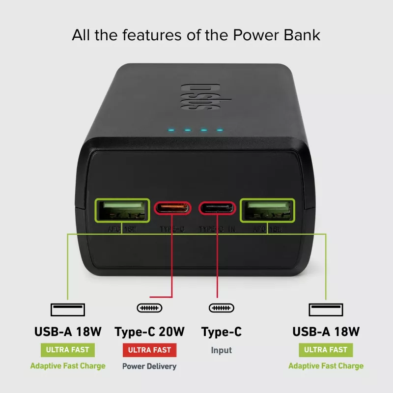 SBS Powerbank 30000 mAh Power Delivery 20W multi-porta nero