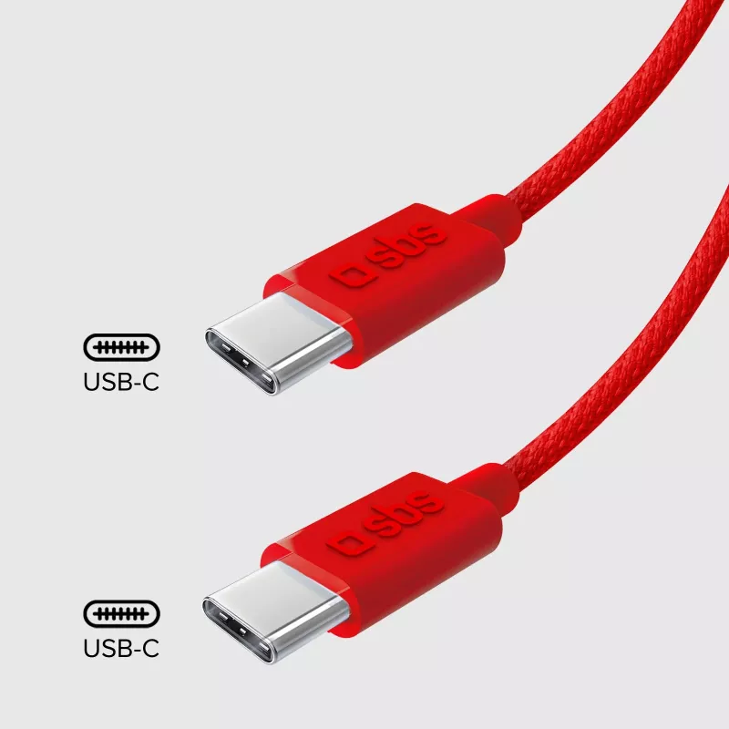 SBS TECABLETISSUETCCR cavo USB-C a USB-C 1,5 m 60 W intrecciato rosso