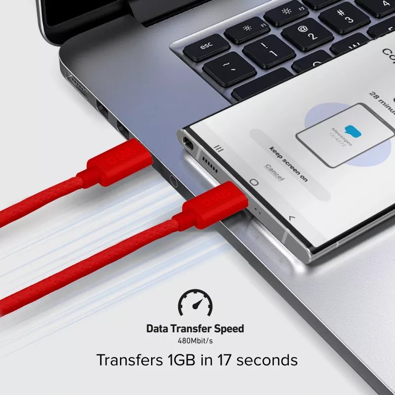 SBS TECABLETISSUETCCR cavo USB-C a USB-C 1,5 m 60 W intrecciato rosso