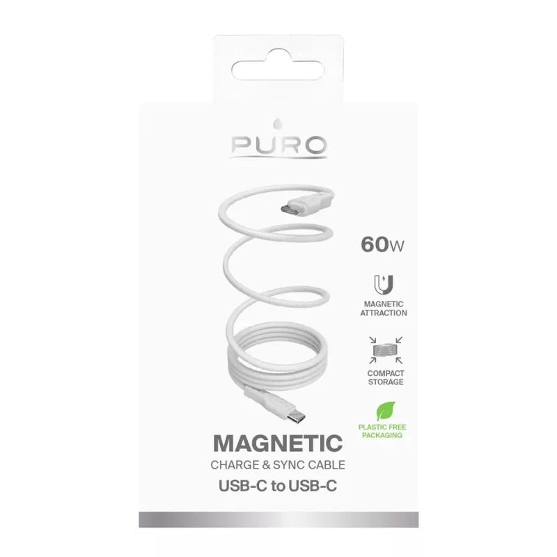 PURO ELEKTRIK Cavo magnetico USB-C a USB-C 60W USB 3.2 (20 Gbit/s) 1m bianco