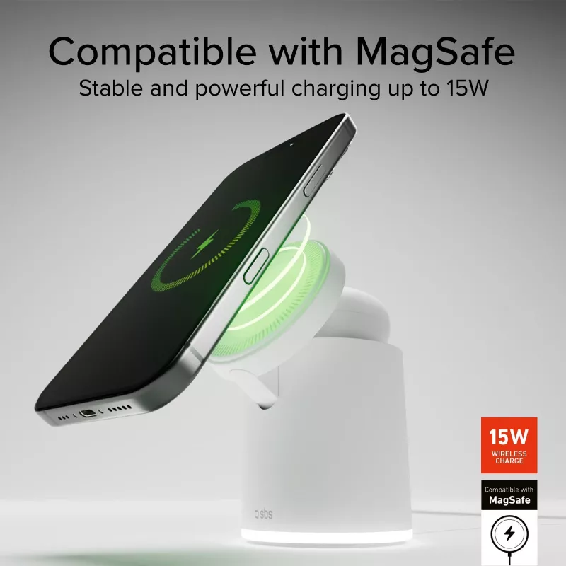 SBS Stazione di ricarica wireless magnetica 2-in-1 - bianca