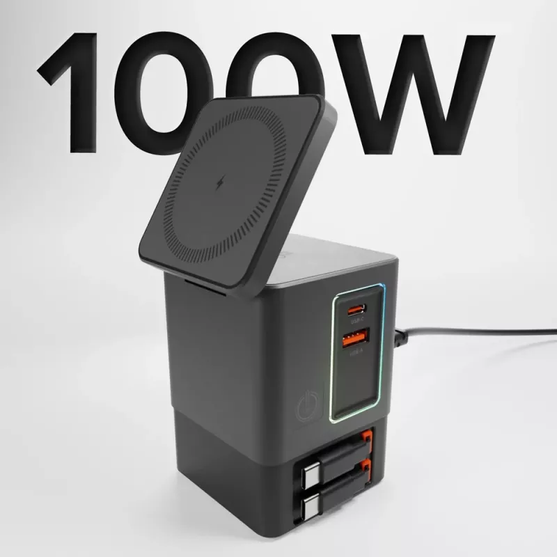 SBS Power Dock stazione di ricarica 6-in-1 compatibile MagSafe, supporto e cavi USB-C 65W – nero