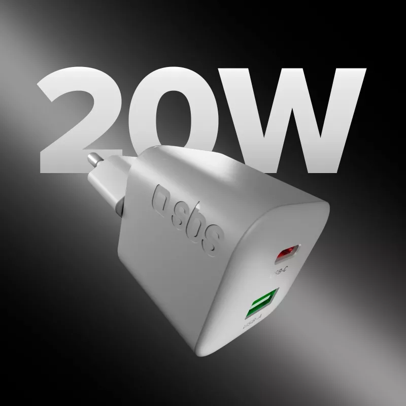STEP BY STEP SBS caricabatterie USB-C 20W 1C + 1A bianco con cavo USB-C a USB-C da 1,5 m