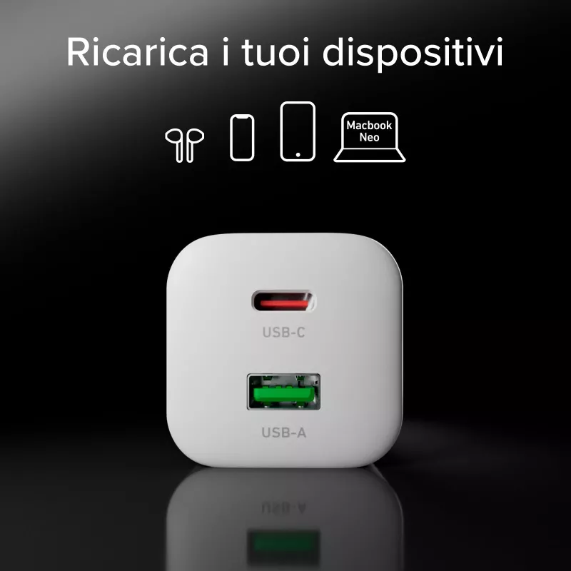 STEP BY STEP SBS caricabatterie USB-C 20W 1C + 1A bianco con cavo USB-C a USB-C da 1,5 m
