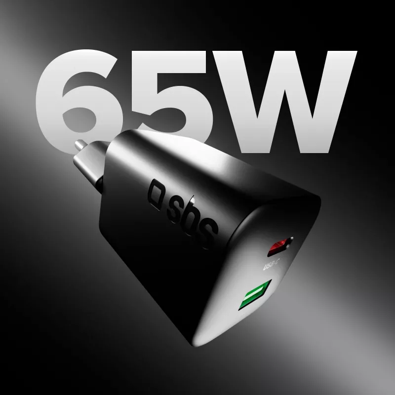 STEP BY STEP SBS caricabatterie USB-C 65W con 1x USB-C e 1x USB-A, nero, cavo USB-C da 1,5 m