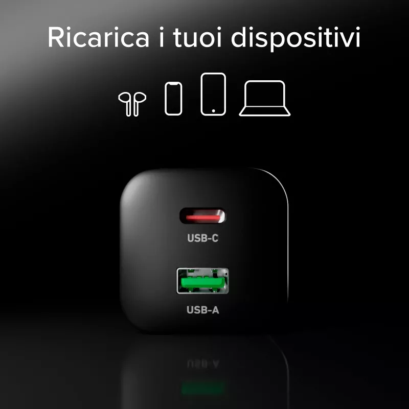 STEP BY STEP SBS caricabatterie USB-C 65W con 1x USB-C e 1x USB-A, nero, cavo USB-C da 1,5 m