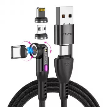 STATIK 360Pro cavo intrecciato rotante 3 punte magnetiche 6-in-1 nero 2m