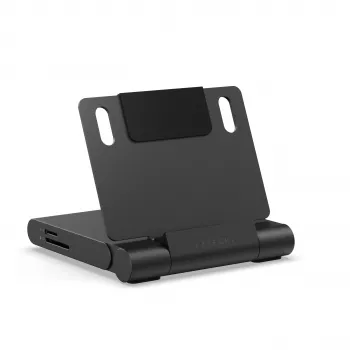 Satechi On-the-Go Hub con supporto pieghevole - USB-C 100W PD, USB-C 10 Gbps, USB-A 10 Gbps, lettore schede micro/SD 312 MB/s, jack 3.5mm, HDMI 4K (Space Gray)