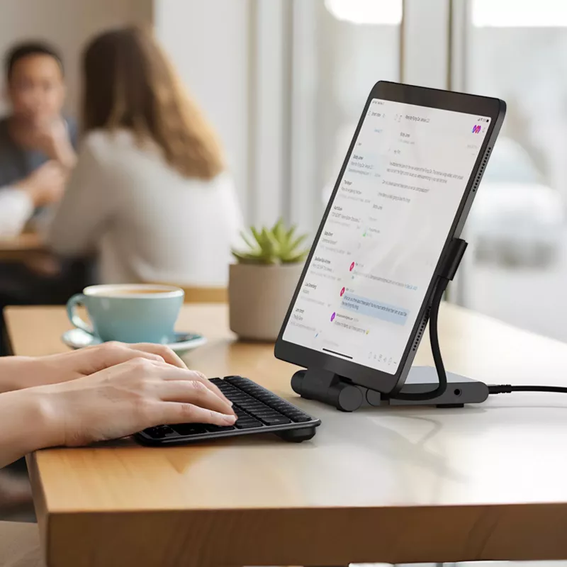 Satechi On-the-Go Hub con supporto pieghevole - USB-C 100W PD, USB-C 10 Gbps, USB-A 10 Gbps, lettore schede micro/SD 312 MB/s, jack 3.5mm, HDMI 4K (Space Gray)