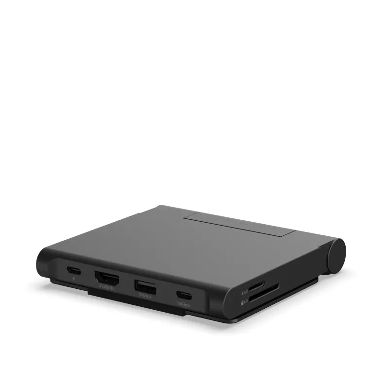 Satechi On-the-Go Hub con supporto pieghevole - USB-C 100W PD, USB-C 10 Gbps, USB-A 10 Gbps, lettore schede micro/SD 312 MB/s, jack 3.5mm, HDMI 4K (Space Gray)