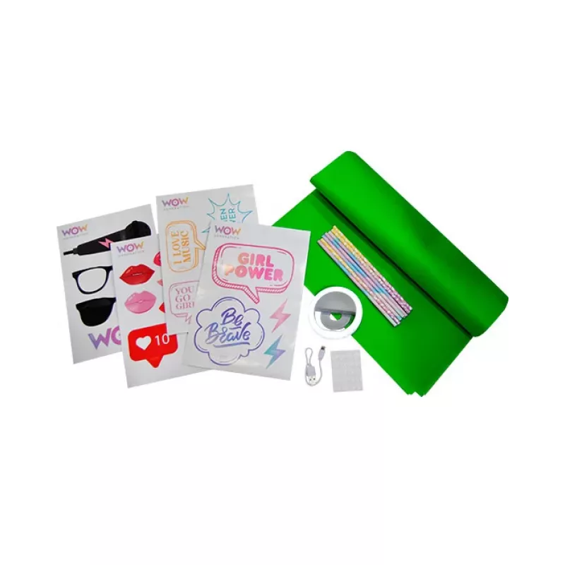 KIDS ring light LED per smartphone selfie vlog + set accessori greenscreen 1,5x1m Wow Generation / Wow00024